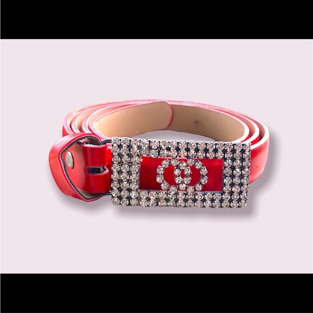 Crystal Buckle Belt Vintage Red Women’s Fashion Accessory